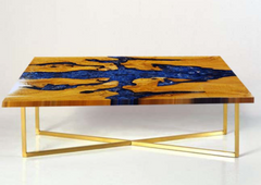 Teak & Blue Resin Inlaid Cracked Wood Coffee Table by Aire Furniture