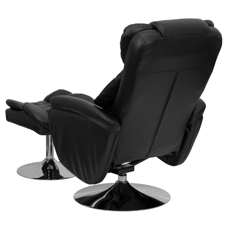 Transitional Multi-Position Recliner And Ottoman With Chrome Base In Black Leathersoft By Flash Furniture | Recliners | Modishstore - 4