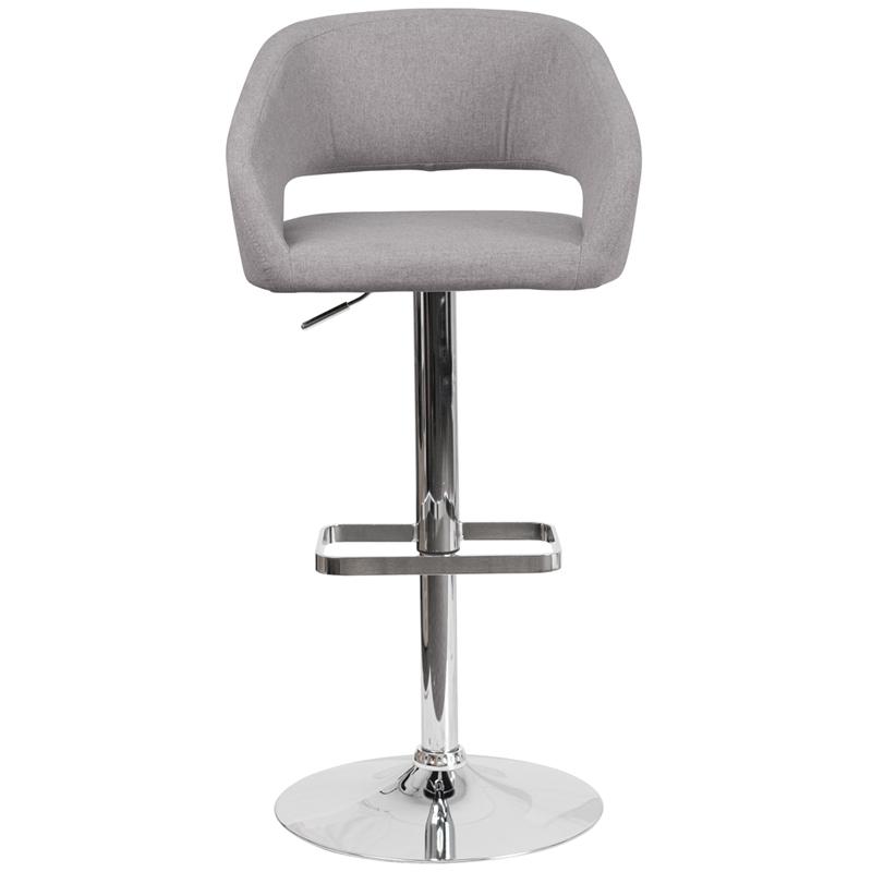 Contemporary Gray Fabric Adjustable Height Barstool With Rounded Mid-Back And Chrome Base By Flash Furniture | Bar Stools | Modishstore - 4