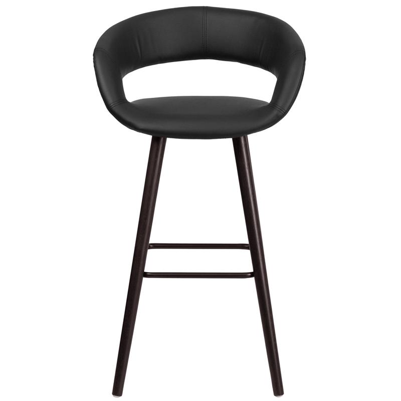 Brynn Series 29'' High Contemporary Cappuccino Wood Barstool In Black Vinyl By Flash Furniture | Bar Stools | Modishstore - 4