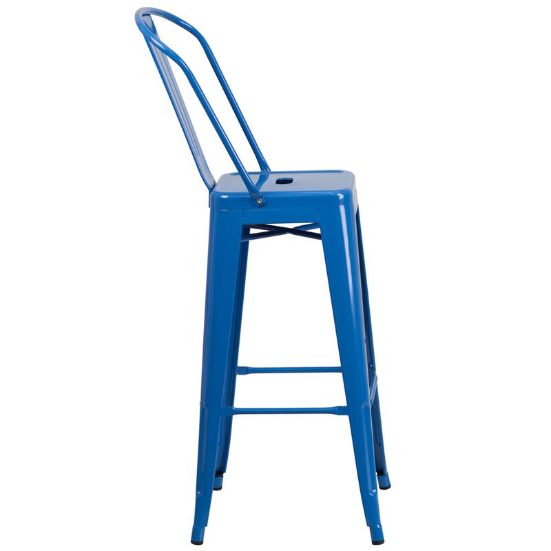 Commercial Grade 30" High Blue Metal Indoor-Outdoor Barstool With Removable Back By Flash Furniture | Bar Stools | Modishstore - 2
