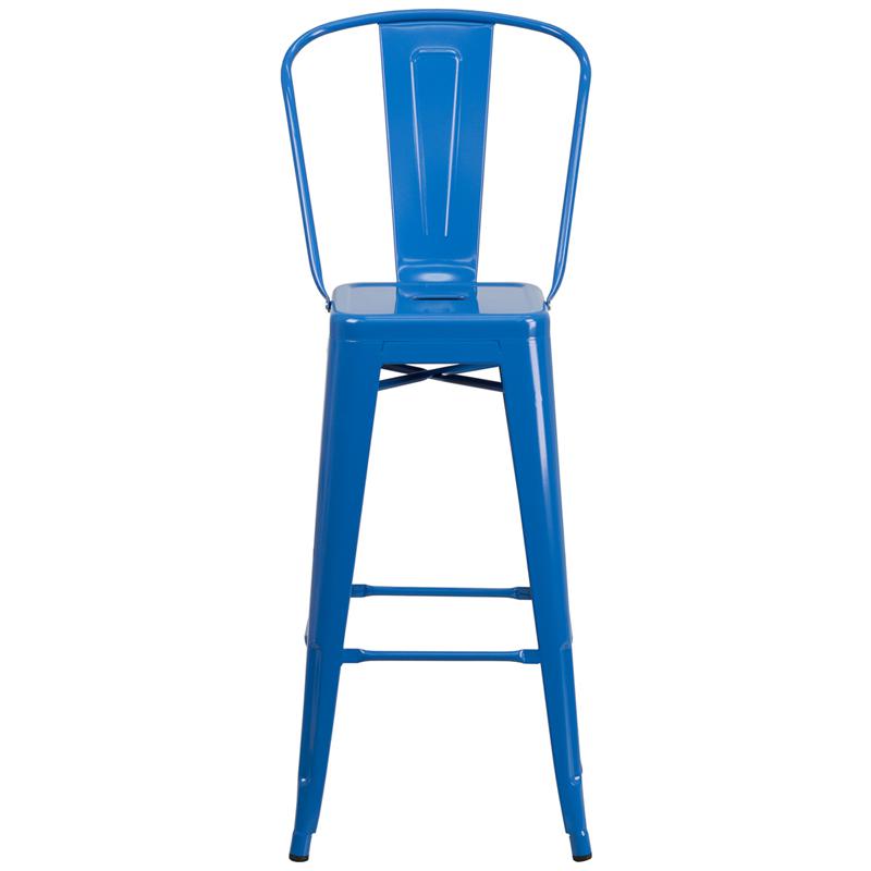 Commercial Grade 30" High Blue Metal Indoor-Outdoor Barstool With Removable Back By Flash Furniture | Bar Stools | Modishstore - 4