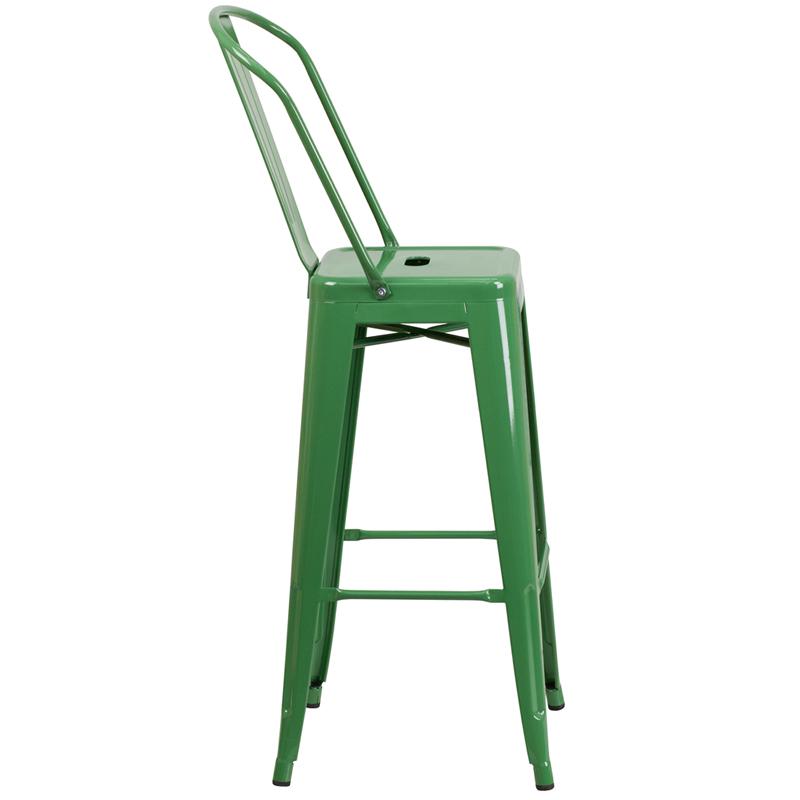 Commercial Grade 30" High Green Metal Indoor-Outdoor Barstool With Removable Back By Flash Furniture | Bar Stools | Modishstore - 2