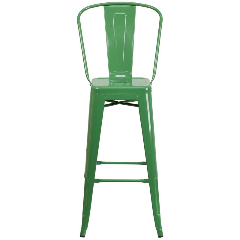 Commercial Grade 30" High Green Metal Indoor-Outdoor Barstool With Removable Back By Flash Furniture | Bar Stools | Modishstore - 4