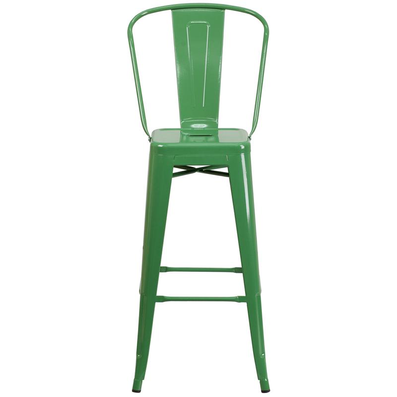 Commercial Grade 30" High Green Metal Indoor-Outdoor Barstool With Removable Back By Flash Furniture | Bar Stools | Modishstore - 4