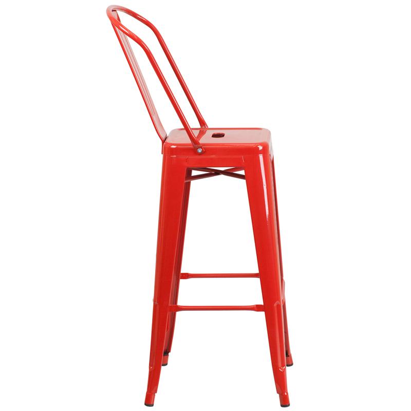 Commercial Grade 30" High Red Metal Indoor-Outdoor Barstool With Removable Back By Flash Furniture | Bar Stools | Modishstore - 2