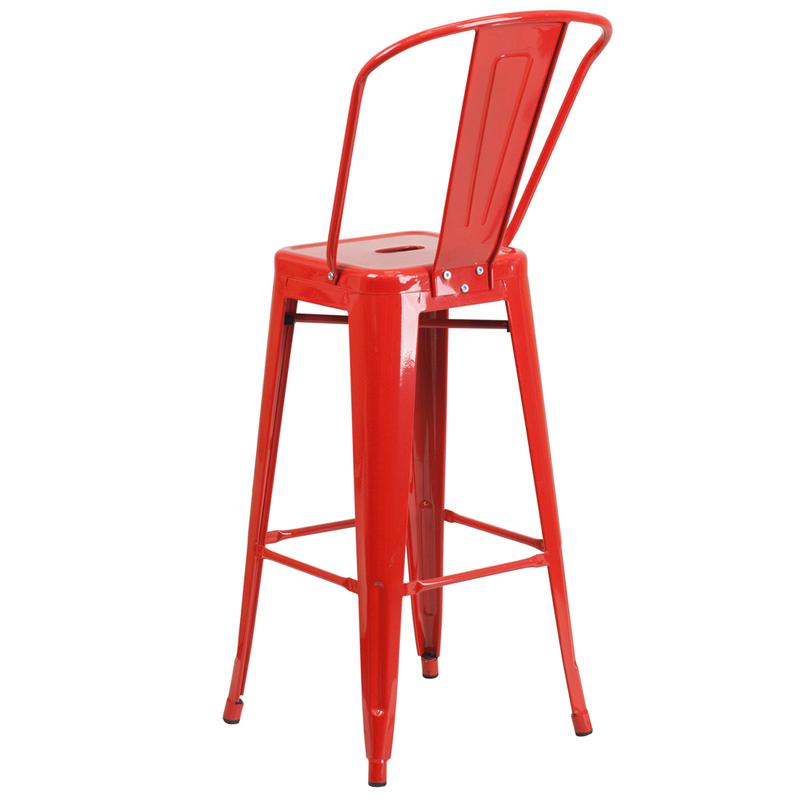 Commercial Grade 30" High Red Metal Indoor-Outdoor Barstool With Removable Back By Flash Furniture | Bar Stools | Modishstore - 3