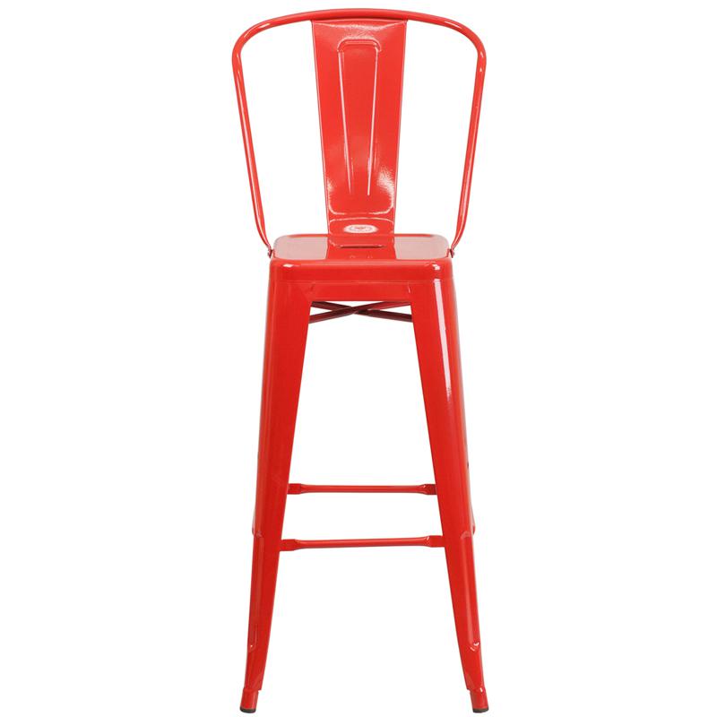 Commercial Grade 30" High Red Metal Indoor-Outdoor Barstool With Removable Back By Flash Furniture | Bar Stools | Modishstore - 4