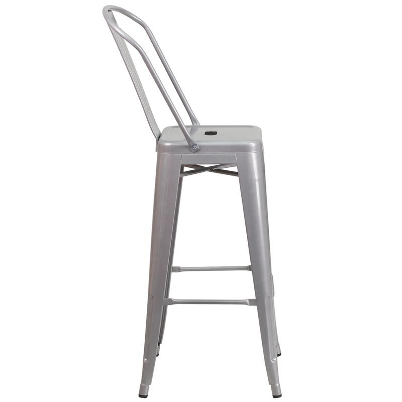 Commercial Grade 30" High Silver Metal Indoor-Outdoor Barstool With Removable Back By Flash Furniture | Bar Stools | Modishstore - 2