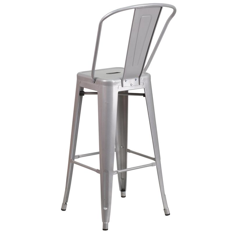 Commercial Grade 30" High Silver Metal Indoor-Outdoor Barstool With Removable Back By Flash Furniture | Bar Stools | Modishstore - 3