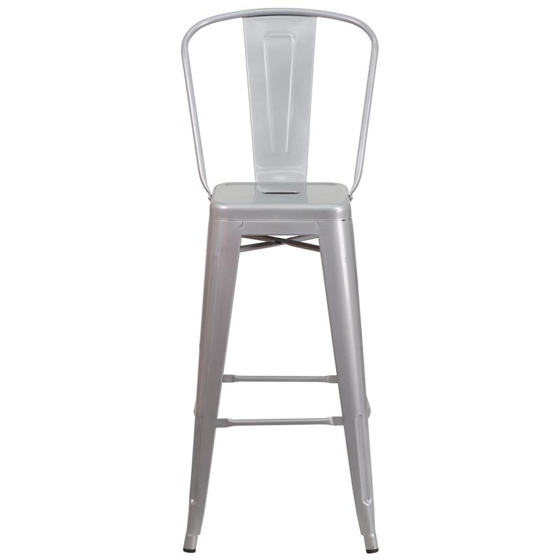 Commercial Grade 30" High Silver Metal Indoor-Outdoor Barstool With Removable Back By Flash Furniture | Bar Stools | Modishstore - 4