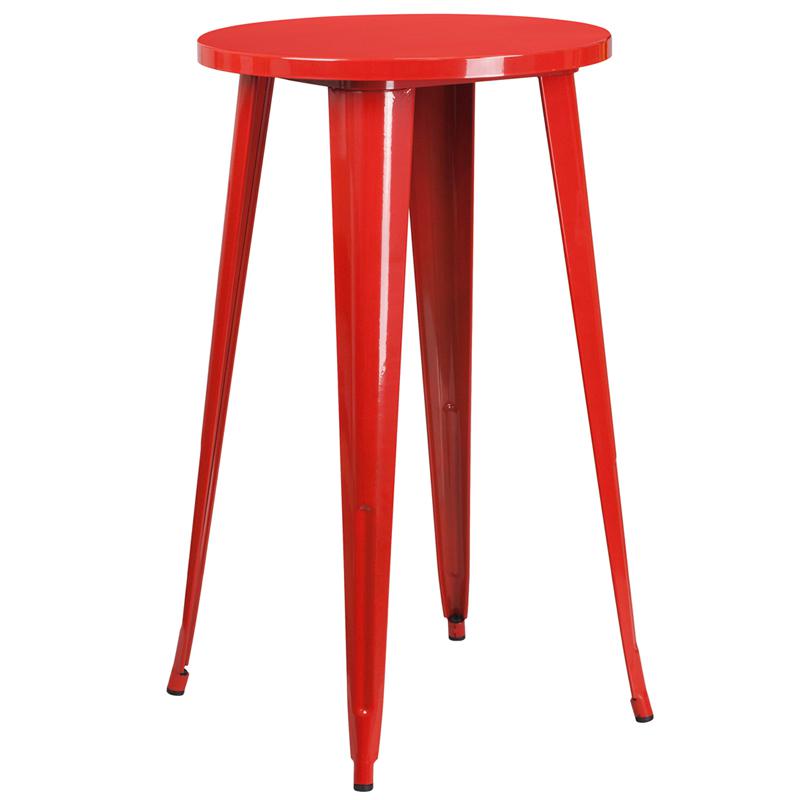 24'' Round Red Metal Indoor-Outdoor Bar Height Table By Flash Furniture | Outdoor Tables | Modishstore - 1