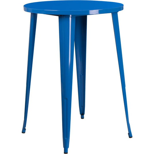 30'' Round Blue Metal Indoor-Outdoor Bar Height Table By Flash Furniture | Outdoor Tables | Modishstore