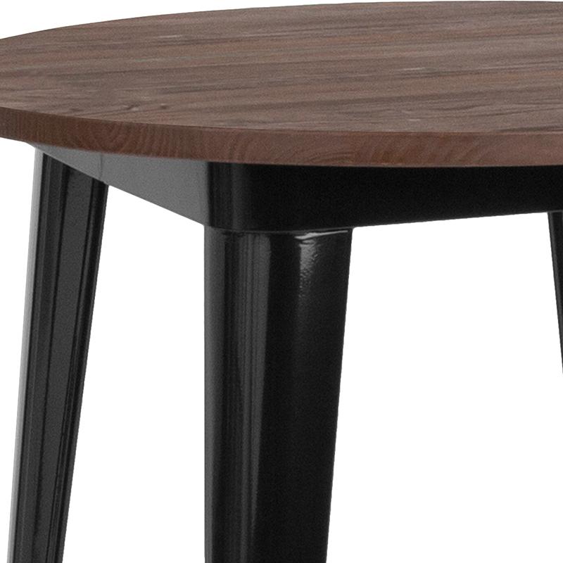 30" Round Black Metal Indoor Bar Height Table With Walnut Rustic Wood Top By Flash Furniture | Bar Tables | Modishstore - 3