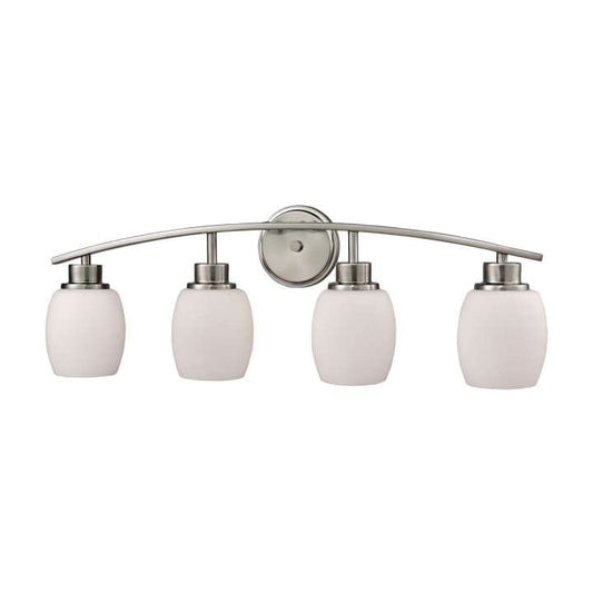 Casual Mission 4-Light for the Bath in Brushed Nickel with White Lined Glass | Vanity Light | Modishstore