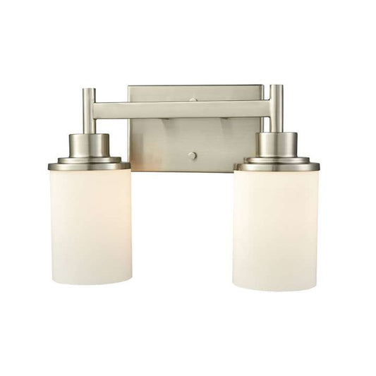 Belmar 2-Light for the Bath in Brushed Nickel with Opal White Glass | Vanity Light | Modishstore