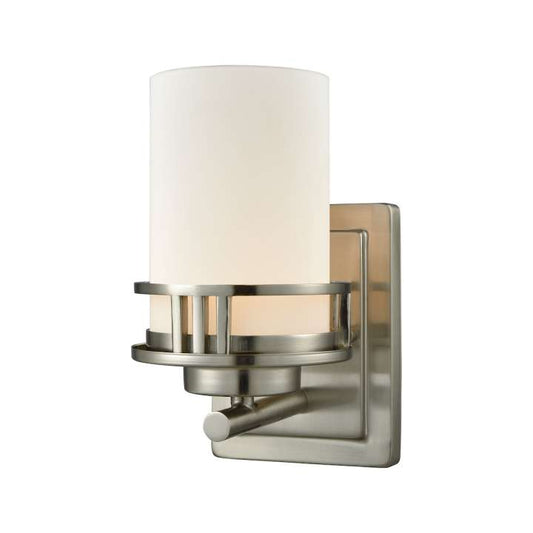 Ravendale 1-Light for the Bath in Brushed Nickel with Opal White Glass | Vanity Light | Modishstore