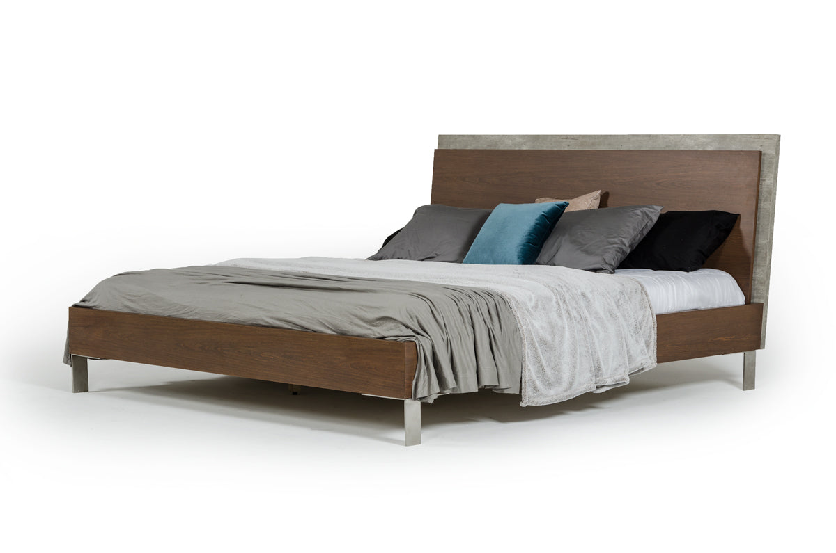 Nova Domus Conner Modern Dark Walnut & Faux Concrete Bed-3
