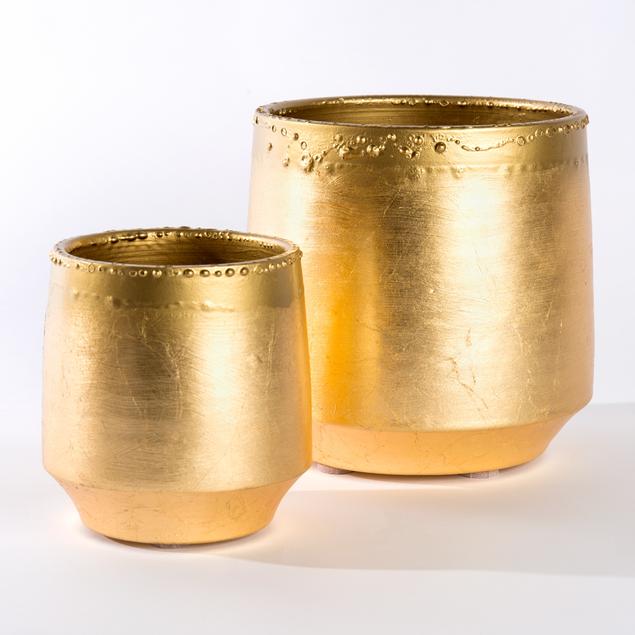 Raku Gilded LG Cachepot S/2 By Gold Leaf Design Group | Planters, Troughs & Cachepots | Modishstore - 4