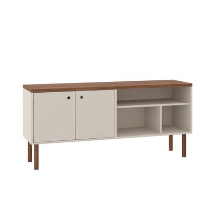 Manhattan Comfort Windsor 53.54 Modern TV Stand with Media Shelves and Solid Wood Legs in Off White and Nature | TV Stands | Modishstore - 4