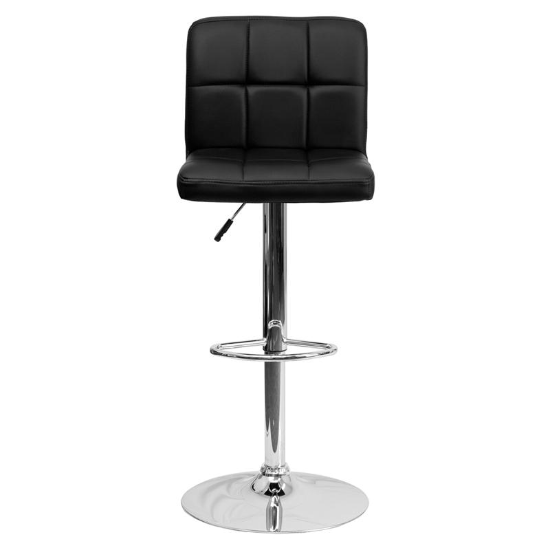 Contemporary Black Quilted Vinyl Adjustable Height Barstool With Chrome Base By Flash Furniture | Bar Stools | Modishstore - 4