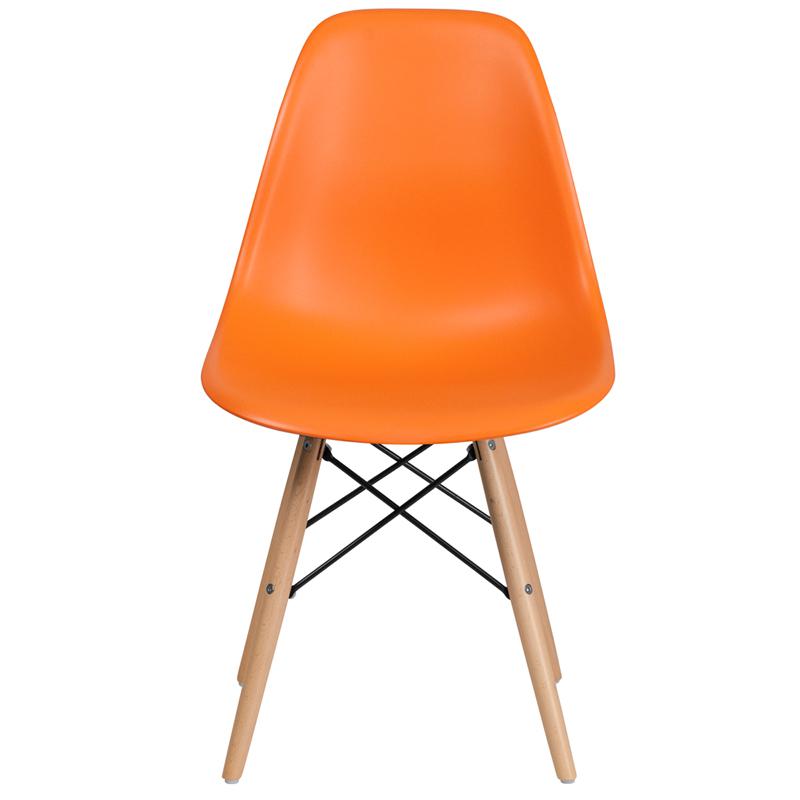 Elon Series Orange Plastic Chair With Wooden Legs By Flash Furniture | Side Chairs | Modishstore - 4