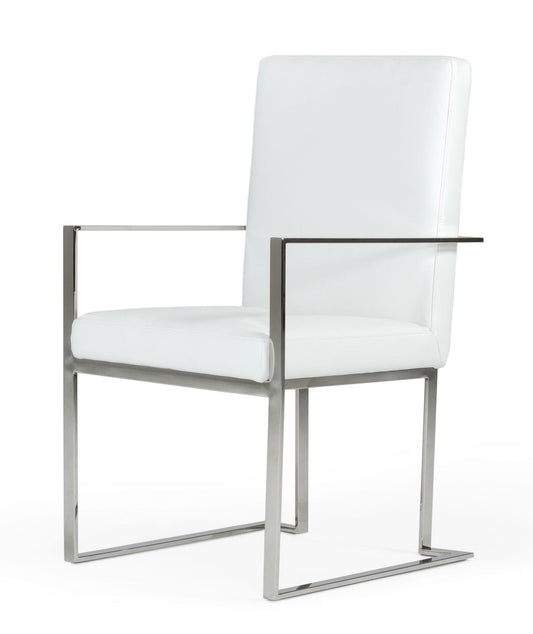Modrest Fowler - Modern White Eco-Leather Dining Armchair | Modishstore | Dining Chairs