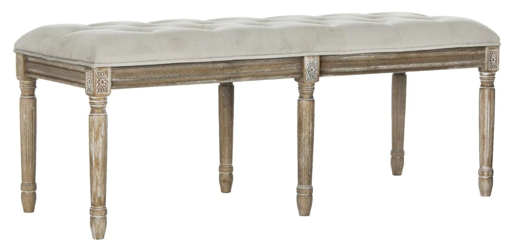 Safavieh Rocha 19''H French Brasserie Tufted Traditional Rustic Wood Bench - Gray Velvet | Benches | Modishstore - 4