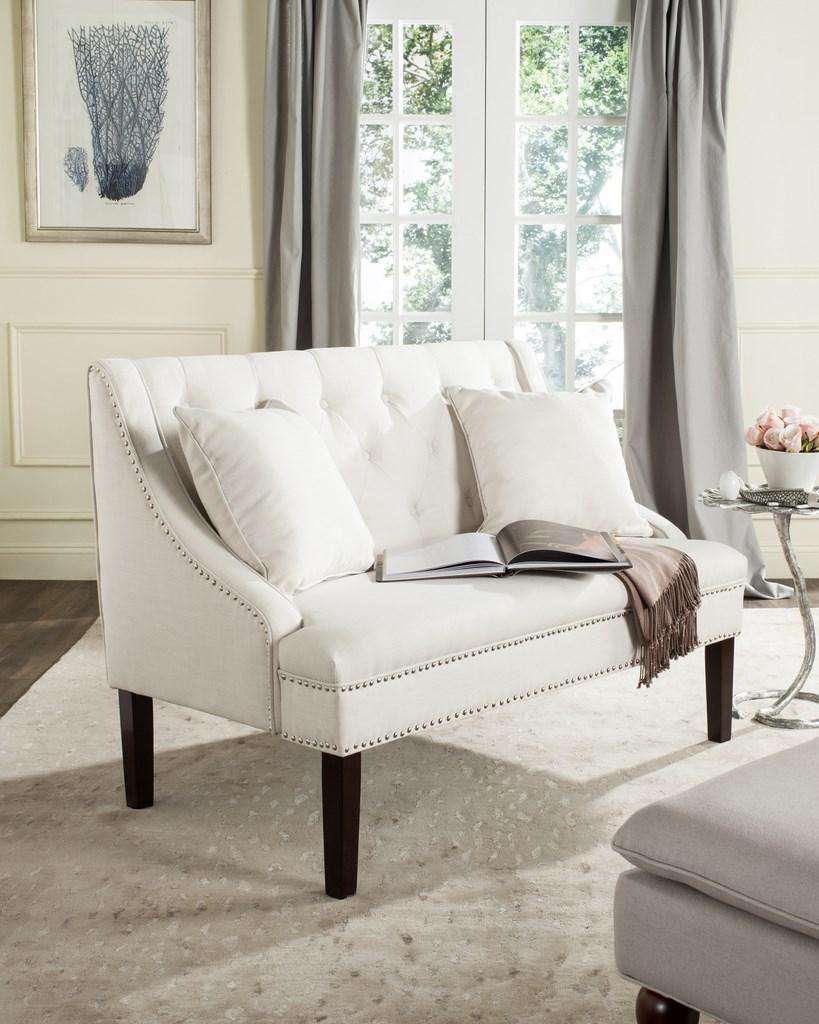 Safavieh Zoey Linen Settee W/ Silver Nailheads - Light Beige | Sofas | Modishstore - 4