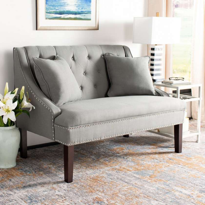 Safavieh Zoey Velvet Settee W/ Silver Nailheads | Loveseats | Modishstore - 14