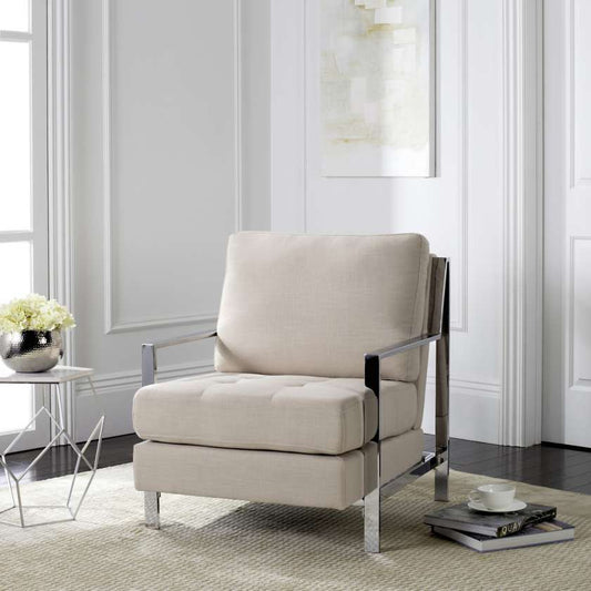 Safavieh Walden Modern Tufted Linen Chrome Accent Chair | Accent Chairs |  Modishstore 