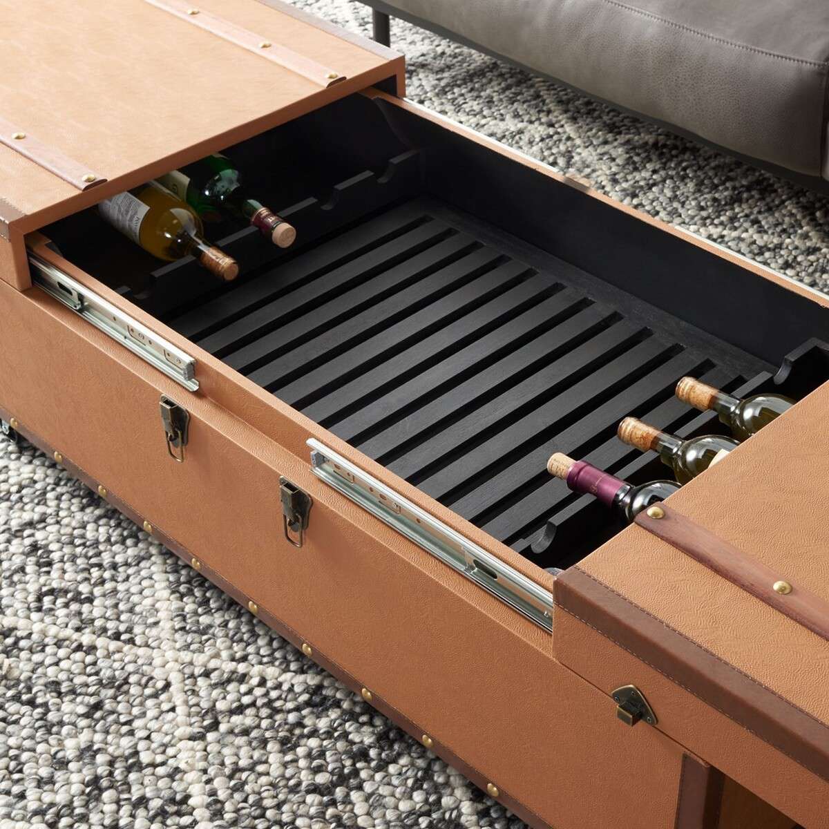 Safavieh Zoe Coffee Table Storage Trunk With Wine Rack - Cognac | | Modishstore - 4