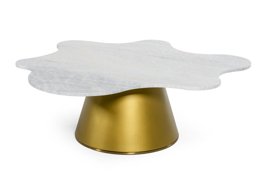 Modrest Gabbro High - Glam White Marble and Gold Coffee Table | Modishstore | Coffee Tables