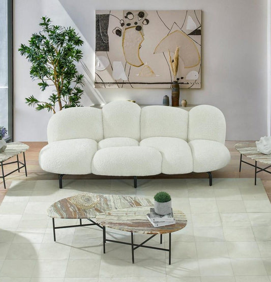 Divani Casa Glaster - Contemporary White Sherpa 88" Bubble Sofa | Sofas | Modishstore