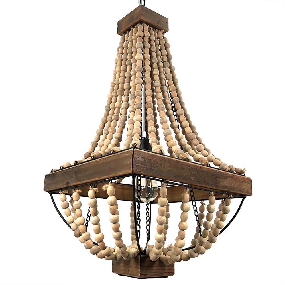 Nona Farmhhouse Wooden Beaded Chandelier Pendant Light By Ele Light & Decor | Pendant Lamps |  Modishstore  - 2