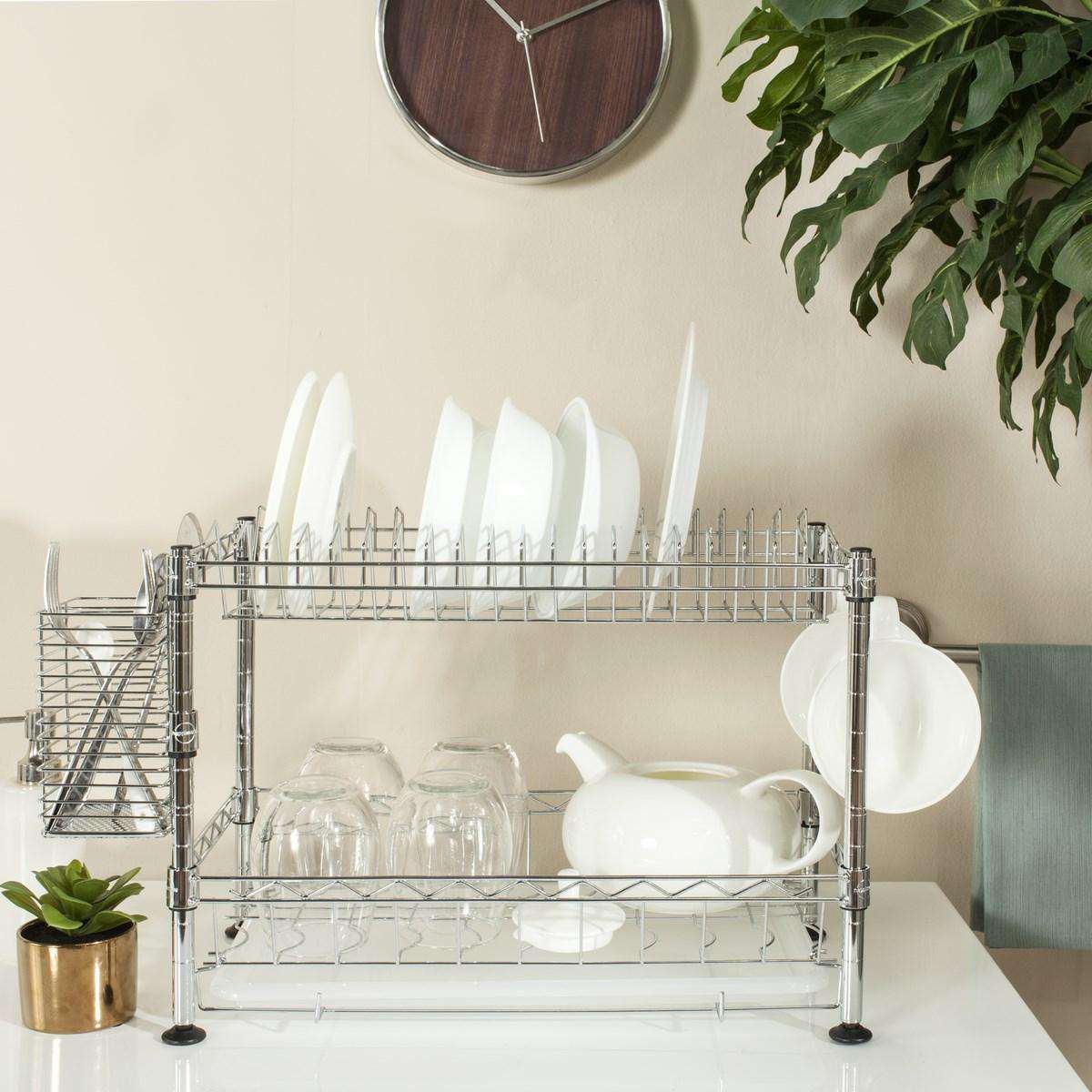 Safavieh Darina Adjustable Chrome Wire Dish Rack (17.7 In. W X 9.8 In. D X 11.8 In. H) - Chrome | Shelves & Shelving Units | Modishstore - 3