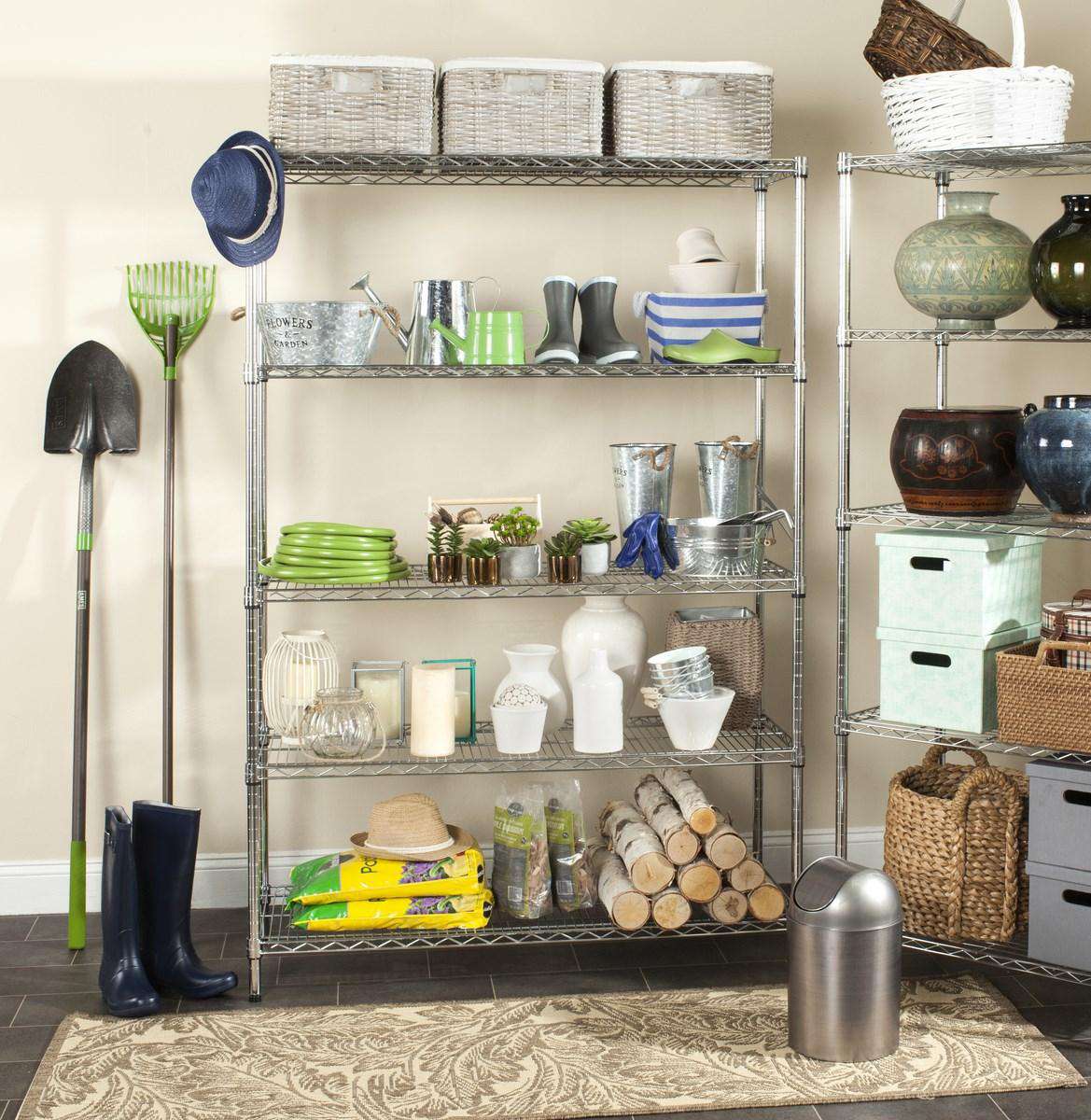 Safavieh Echo 5 Tier Heavy Duty Chrome Wire Shelve (47 In W X 18 In D X 75 In H) - Chrome | Shelves & Shelving Units | Modishstore - 2