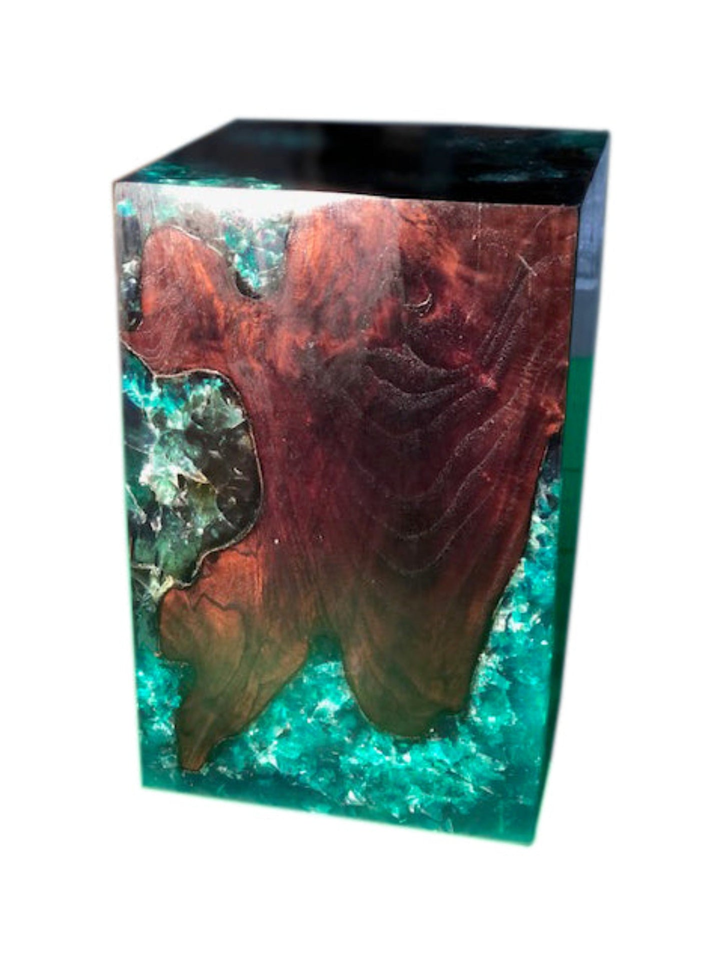 Cracked Resin Teak Wood Block -Black/Green | Petrified Wood Stools | Modishstore - 3
