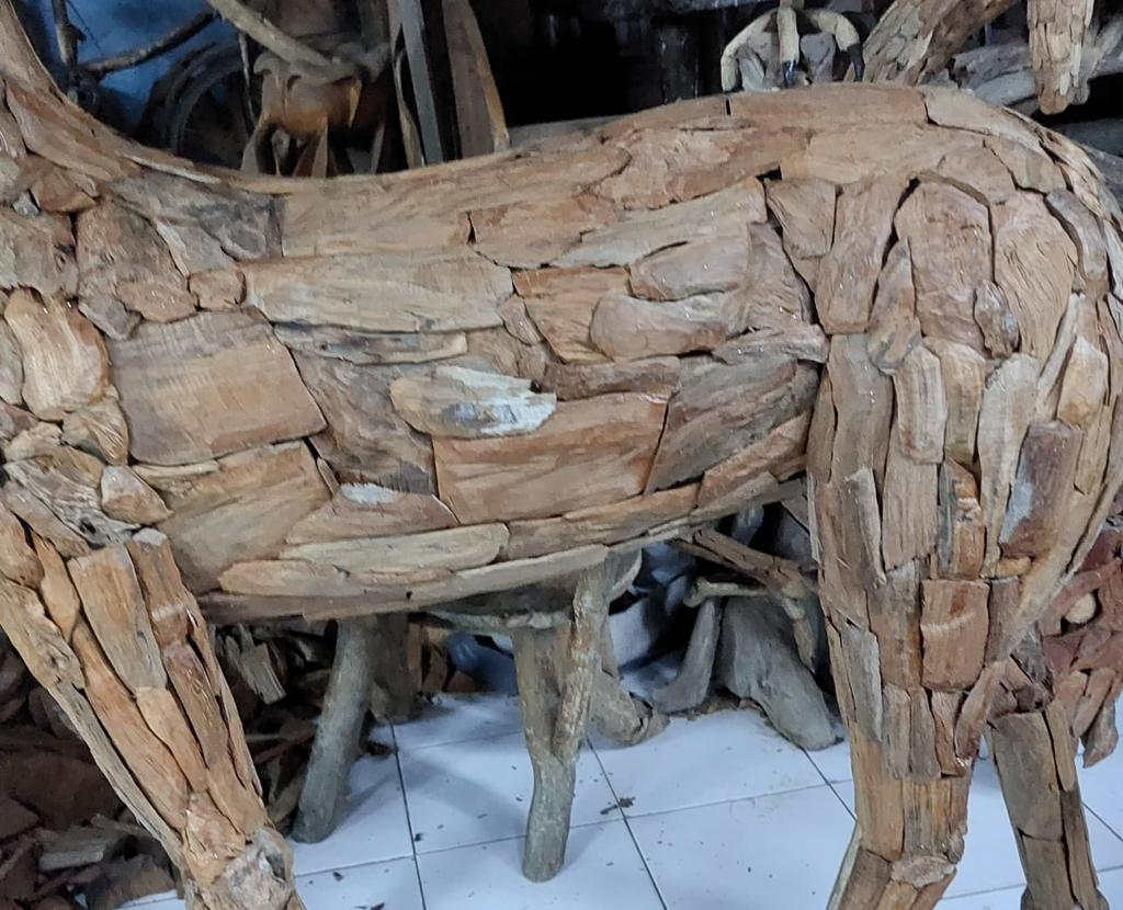 Driftwood Stag with Antlers Weatherproof Reclaimed Wood Garden Statue from Artisan Living | Animals & Pets | Modishstore - 4