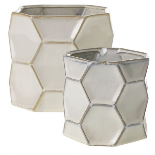 Jabi Ceramic Hexagonal Pattern Pot Set Of 4 By Accent Decor | Planters, Troughs & Cachepots | Modishstore - 4