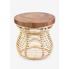 Orinda Rattan Side Table with Wood Top - Natural Set of 2 by Jeffan