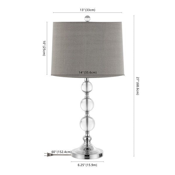 Safavieh Keeva, 27 Inch, Clear/Chrome, Crystal/Iron Table Lamp Set Of 2 W/ Usb Port ‰ÛÒ Grey Shades? Set Of 2 - Clear | Table Lamps | Modishstore - 3