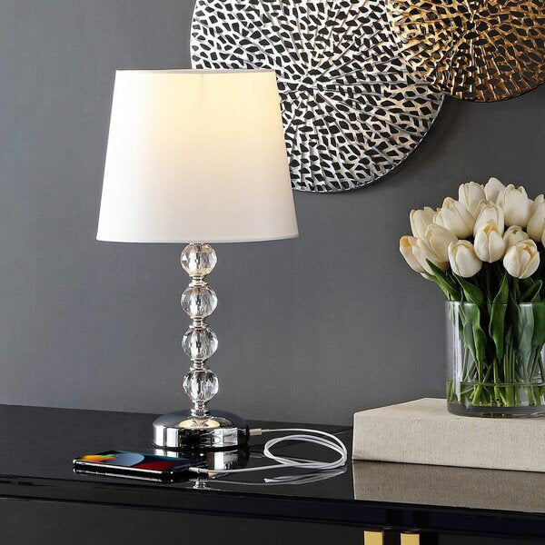 Safavieh Nola, 17 Inch, Clear/Chrome, Crystal/Iron Table Lamp Set