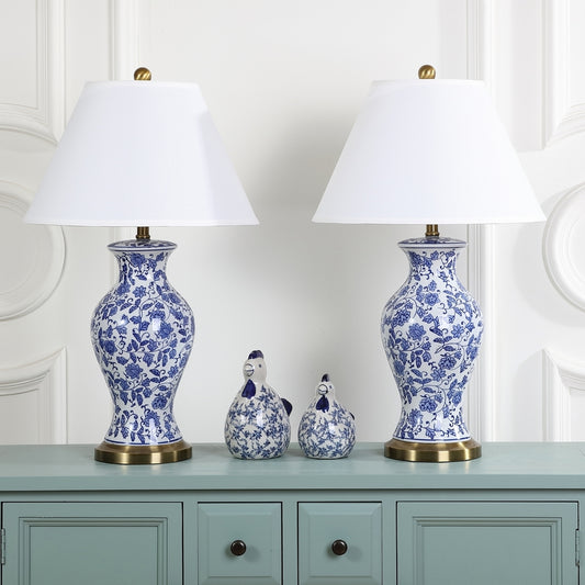 Safavieh Beijing 29-Inch H Floral Urn Lamp Set Of 2 - Blue | Table Lamps | Modishstore