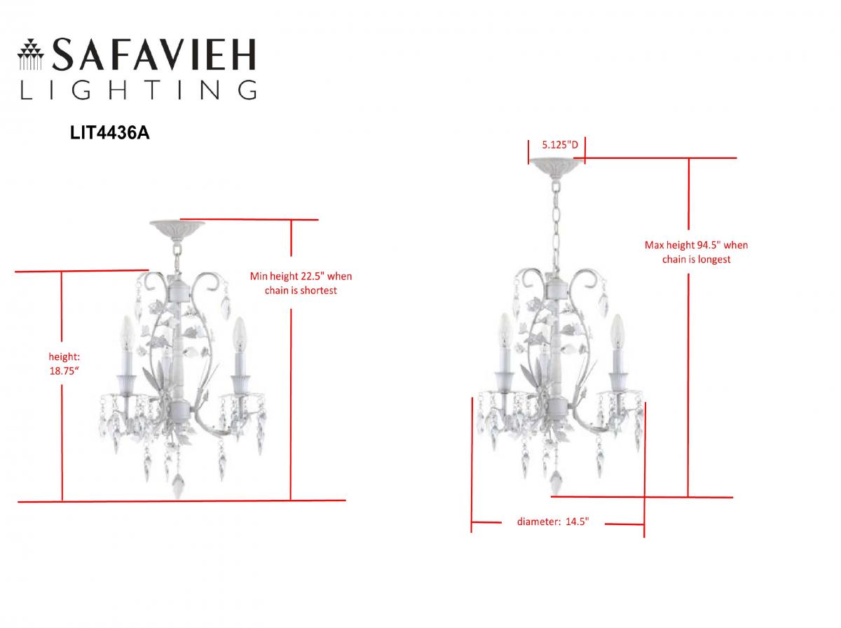 Safavieh Jasper 3 Light White 14.5 Inch Dia Adjustable Chandelier - White | Chandeliers | Modishstore - 3