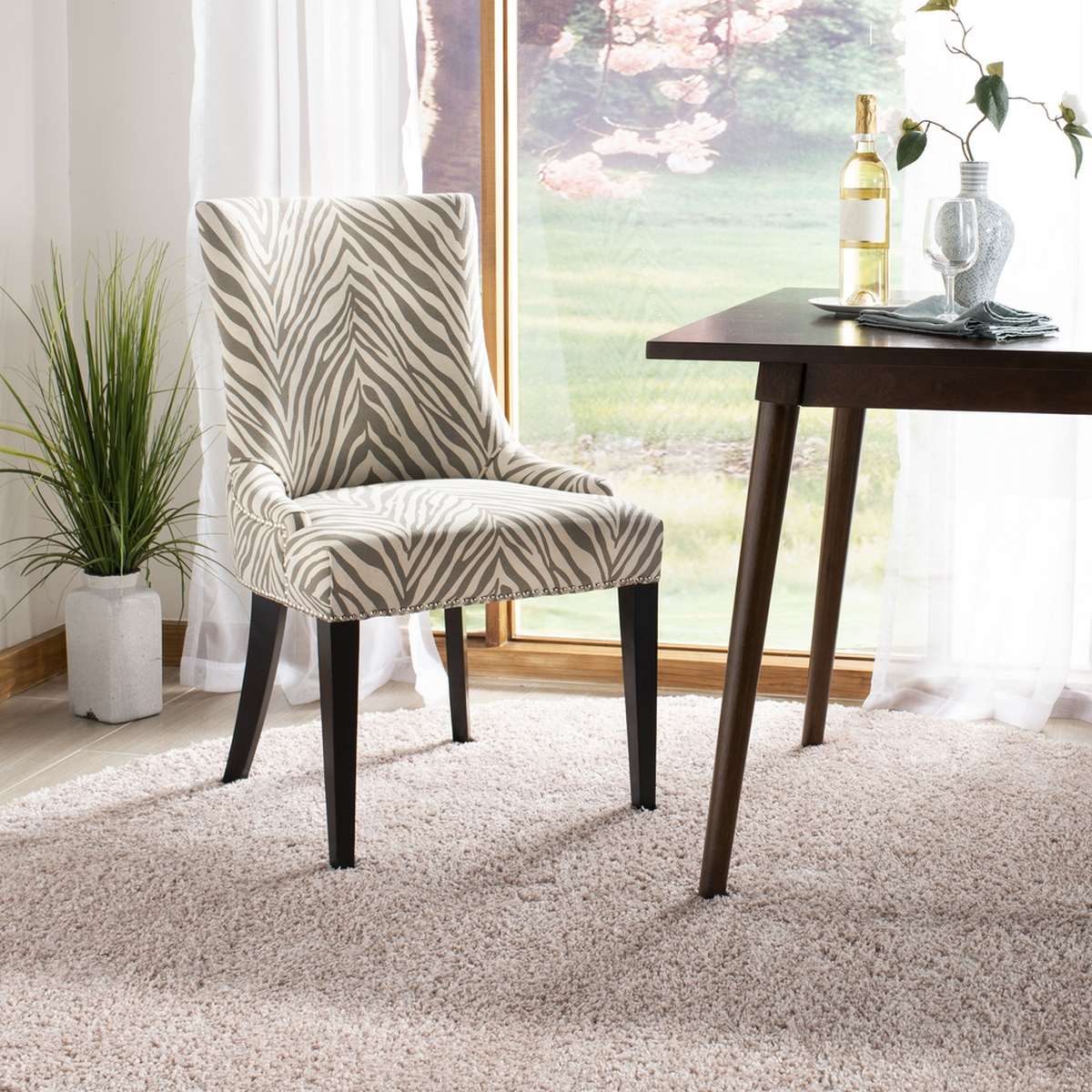 Safavieh Becca 19''H Grey/White Zebra Dining Chair - Silver Nail Heads - Ivory | Dining Chairs | Modishstore - 4