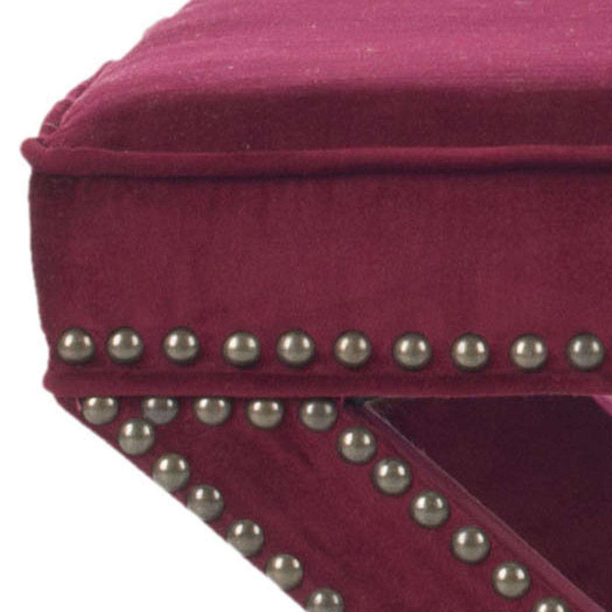 Safavieh Palmer Ottoman - Brass Nail Heads - Red Velvet | Ottomans | Modishstore - 3