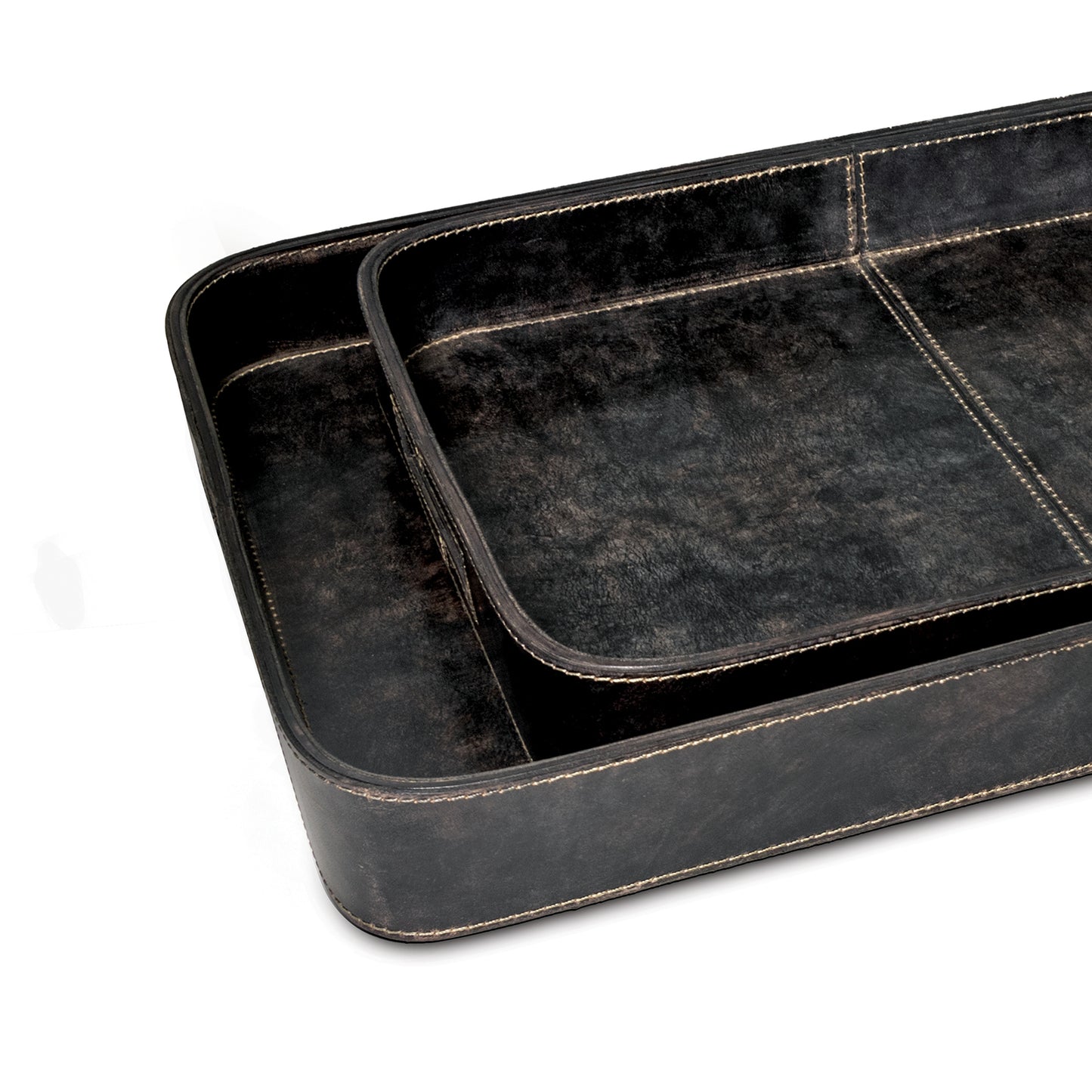 Derby Rectangle Leather Tray Set Black By Regina Andrew | Trays | Modishstore - 4
