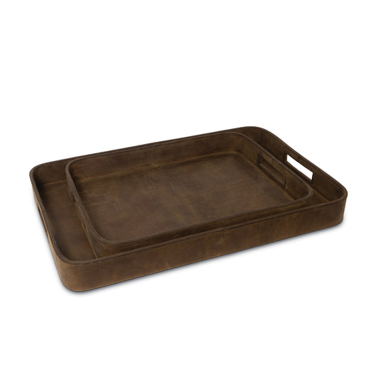 Derby Rectangle Leather Tray Set Brown By Regina Andrew | Trays | Modishstore
