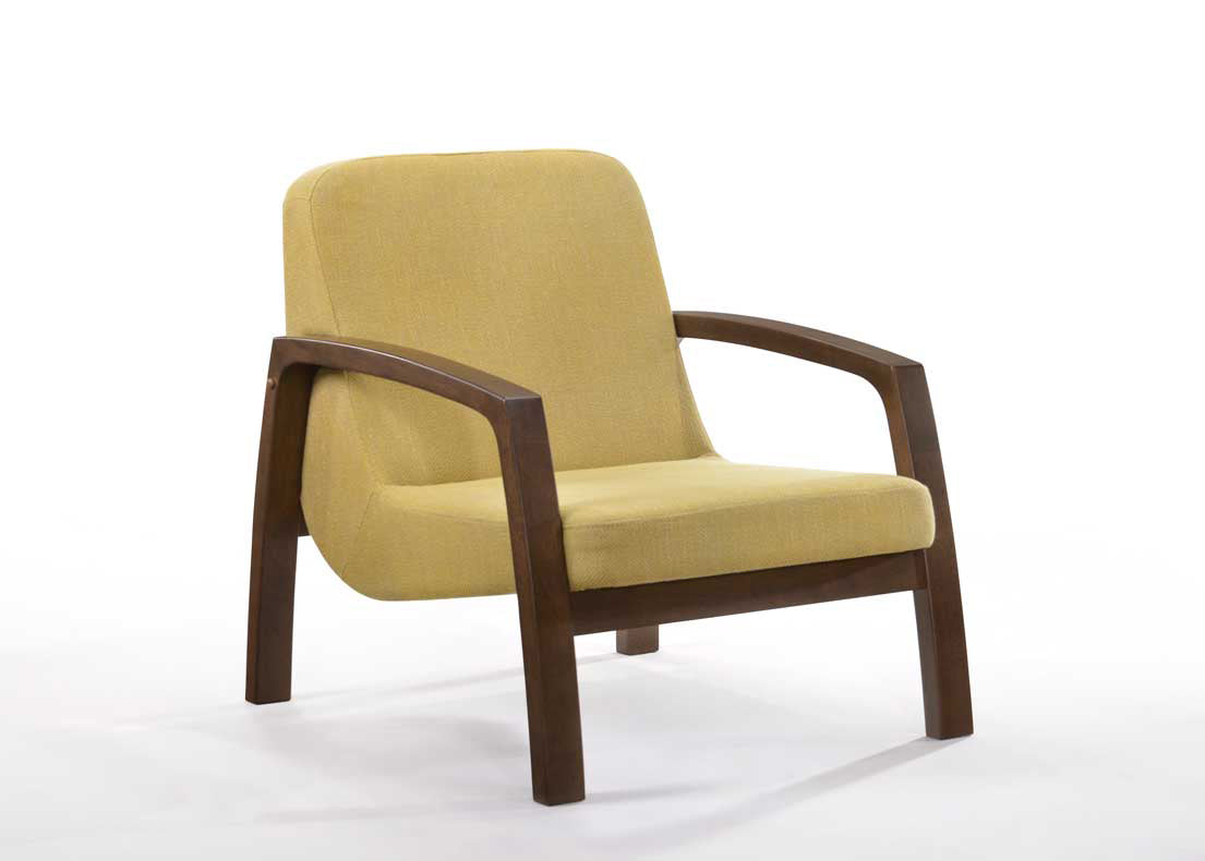Modrest Bronson Mid-Century Modern Yellow & Walnut Accent Chair-2